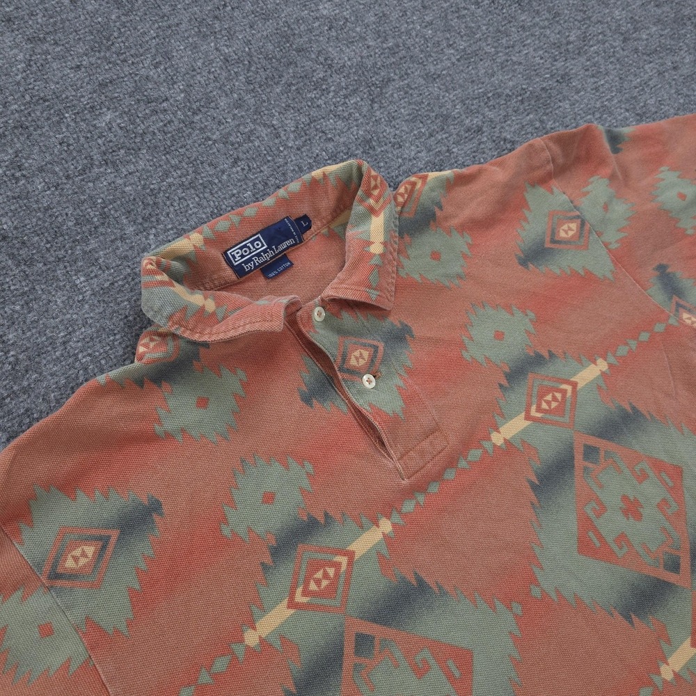 Vintage Polo Ralph Lauren Polo Shirt Mens Large Orange Aztec Geometric Southwest